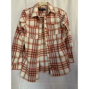 Lincoln Outfitters Mens Small Regular Cream Orange Plaid Foreman‎ Fit